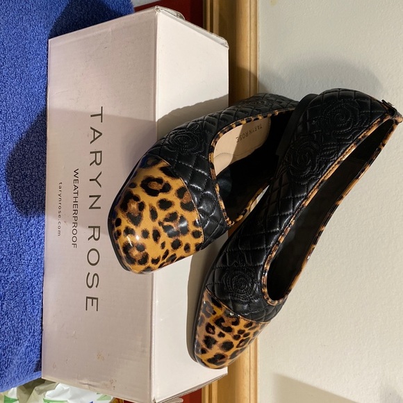 Taryn Rose Shoes - Taryn Rose black with leopard print.  Only worn once. Weatherproof leather